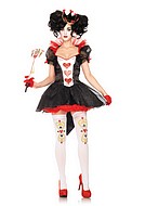 Red Queen from Alice in Wonderland, costume dress, glitter, puff sleeves, hearts
